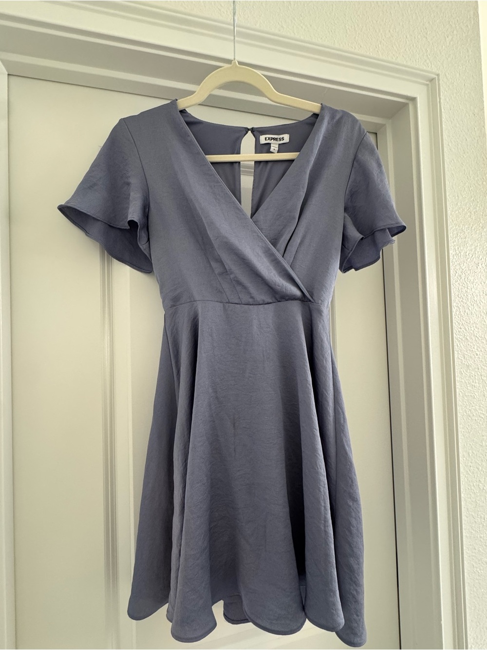 Express Dusty Lavender Faux-Wrap A-Line Dress